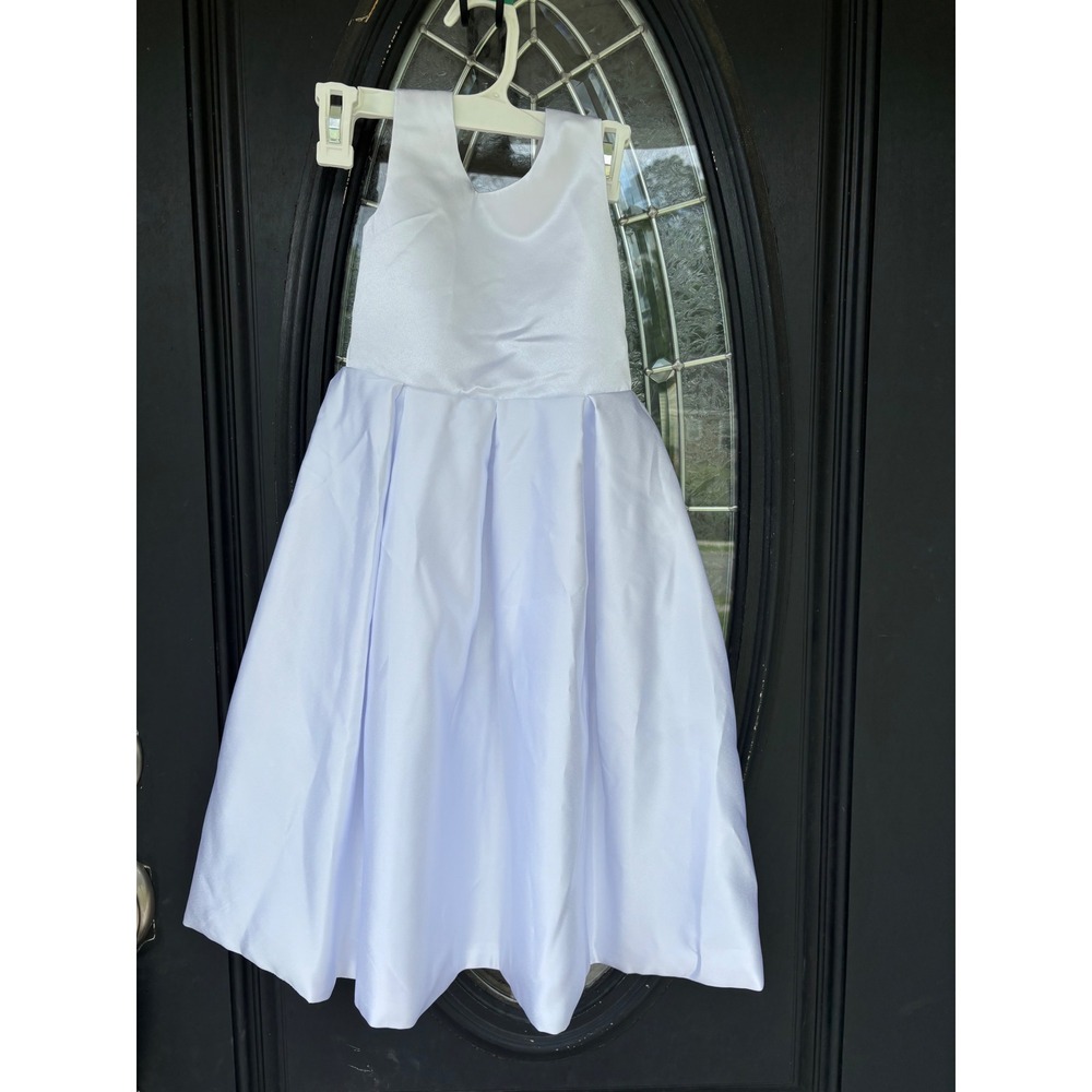 LAVETIR White Satin Flower Girl Dress Kids Size 2 Ball Gown‎ with Back Bow